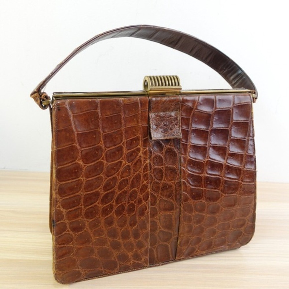 1940s Vintage Crocodile Handbag Small Old Money DIETSCH Brown Alligator FLAW